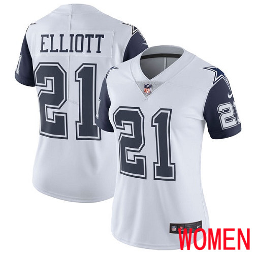 Women Dallas Cowboys Limited White Ezekiel Elliott 21 Rush Vapor Untouchable NFL Jersey